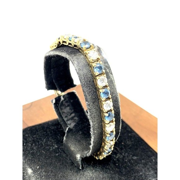 14k Yellow Gold Tennis Bracelet 13CTW Blue & White Cubic Zirconia 7'' inches - Picture 8 of 13